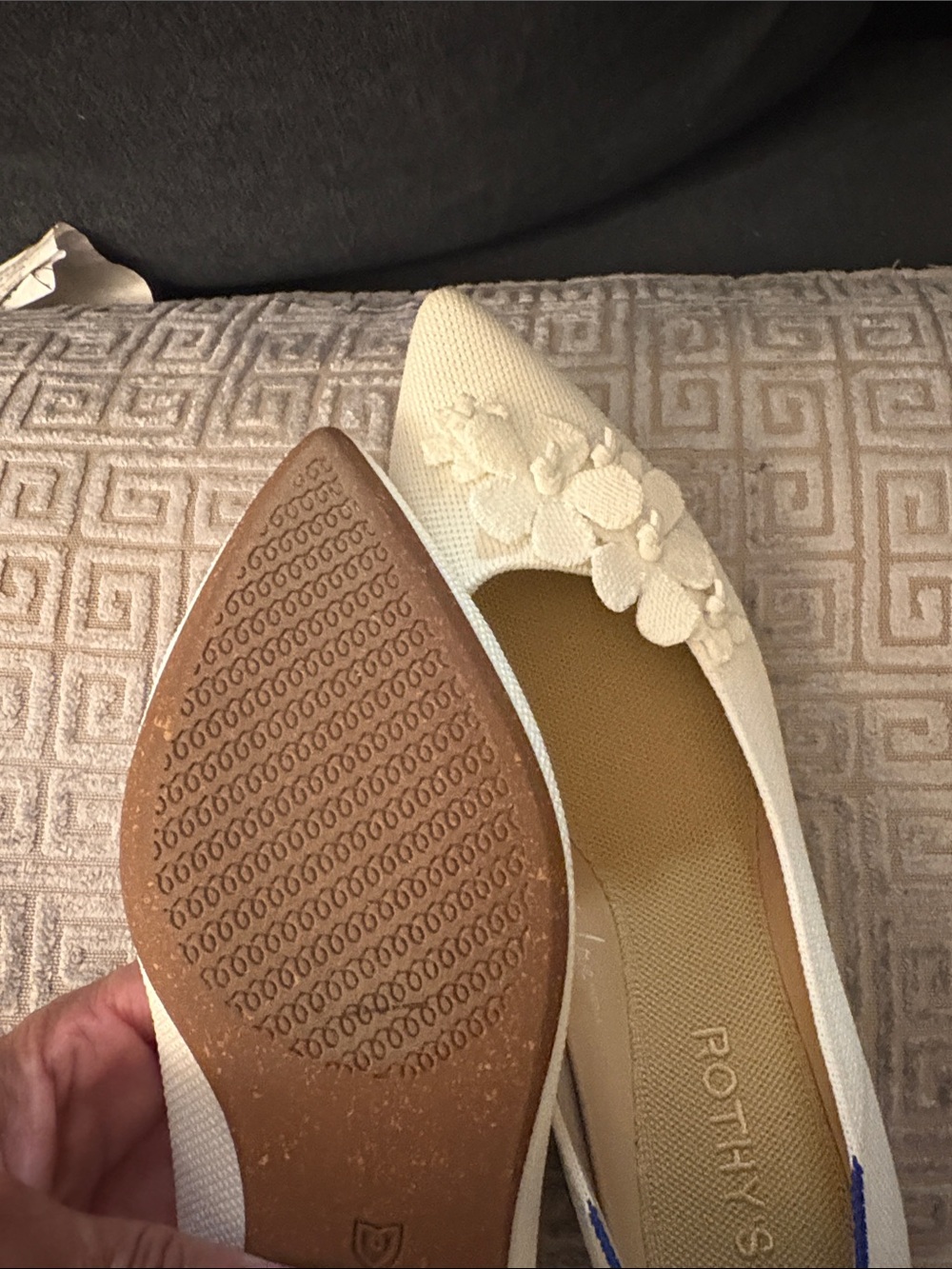 Rothy's White Floral Pointed-Toe Knit Flats with Blue Trim - Picture 7 of 11